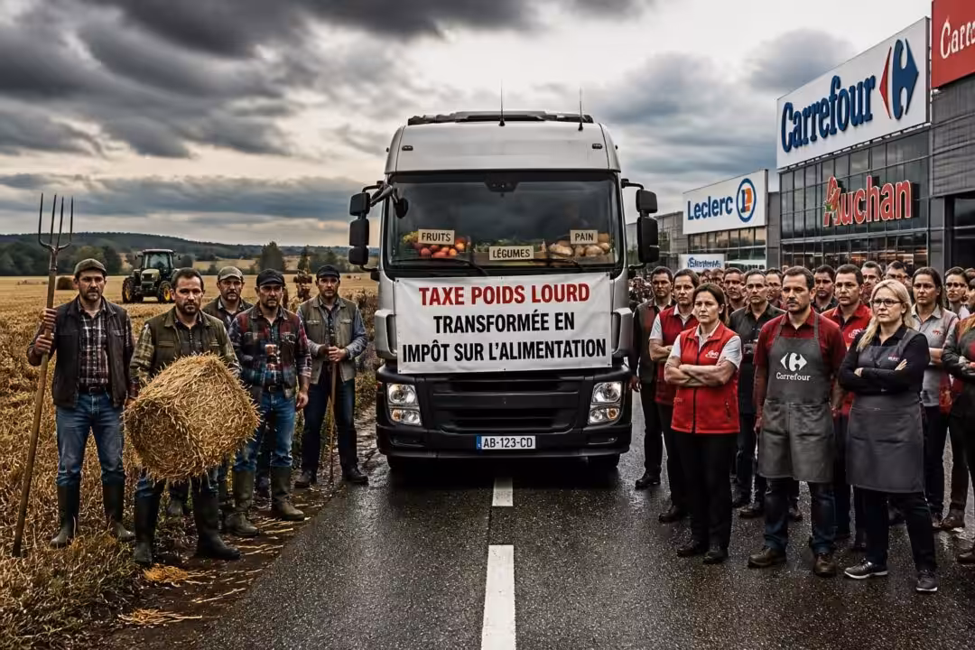 découvrez comment la taxe poids lourd impacte désormais le secteur alimentaire, suscitant une mobilisation commune de l'agriculture et de la grande distribution contre cet impôt.